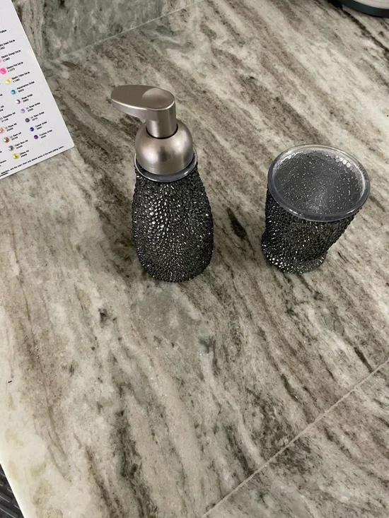 🥇 Ébène Noir Atelier™️  bling élégante foam soap dispenser & mouthwash tumbler - Picture 3 of 15